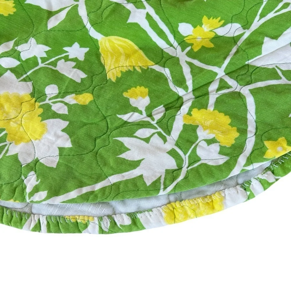 Vintage MCM Quilted Coverlet Bedspread Retro Floral Green Yellow 96x102 GUC